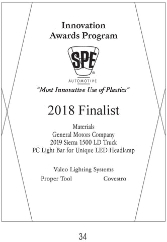 34 Materials:  PC Light Bar for Unique LED Headlamp - 2018 Finalist