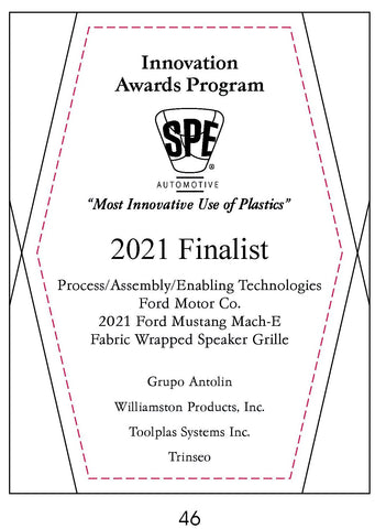 46 Process/Assembly/Enabling Technologies: Fabric Wrapped Speaker Grille - 2021 Finalist