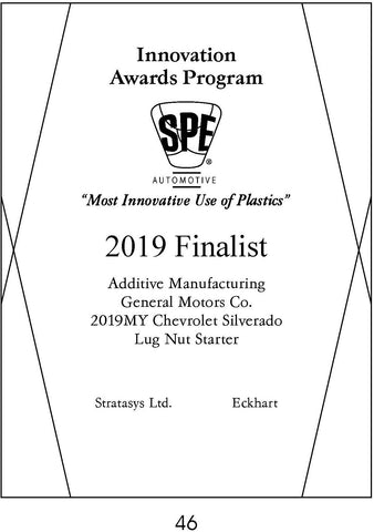 46 Additive Manufacturing: Lug Nut Starter - 2019 Finalist