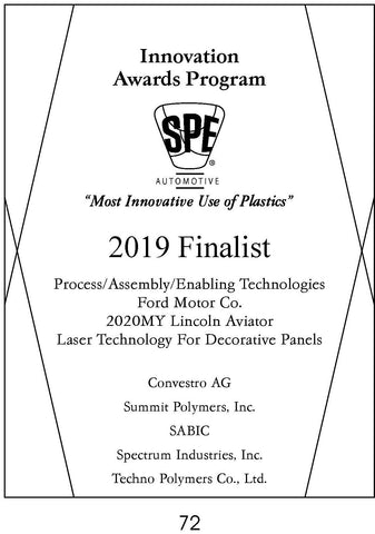72 Process/Assembly/Enabling Technologies:  Laser Technology for Decorative Panels - 2019 Finalist