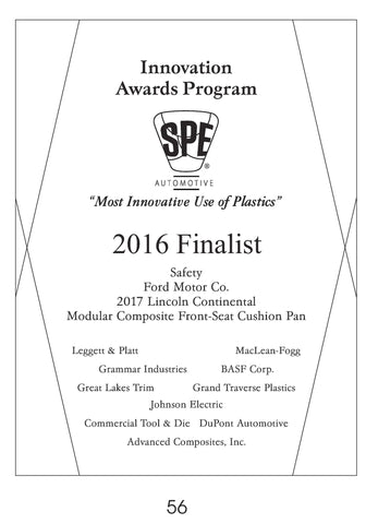 56 Safety:  Modular Composite Front-Seat Cushion Pan - 2016 Finalist