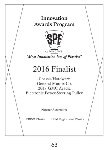 63 Chassis/Hardware:  Electronic Power-Steering Pulley - 2016 Finalist