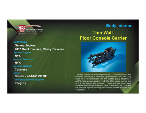 BI: Thin Wall Floor Console Carrier - 2017 Foam Board Plaque
