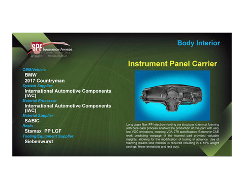 BI: Instrument Panel Carrier - 2017 Foam Board Plaque