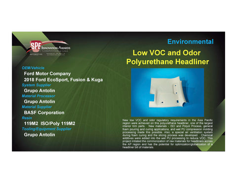 ENV: Low VOC and Odor Polyurethane Headliner - 2017 Foam Board Plaque