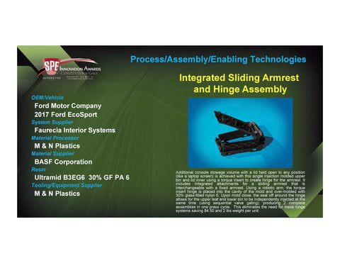 PAET: Integrated Sliding Armrest and Hinge Assembly - 2017 Foam Board Plaque