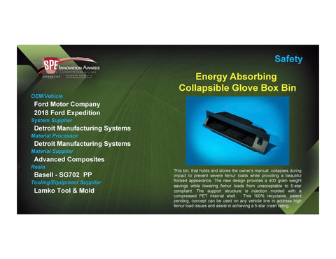 Safety: Energy Absorbing Collapsible Glove Box Bin - 2017 Foam Board Plaque