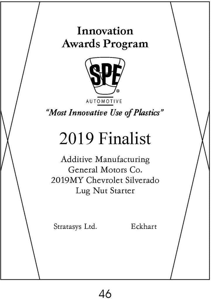 46 Additive Manufacturing Lug Nut Starter 2019 Finalist SPE