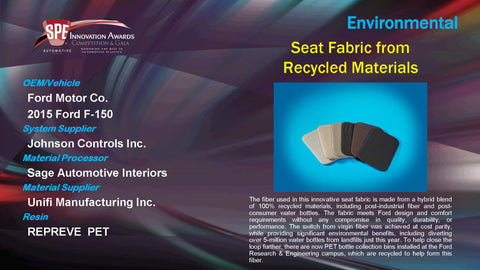 EN Seat Fabric from Recycled Materials - 2015 Display Plaque