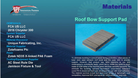 MT:  Roof Bow Support Pad - 2016 Display Plaque